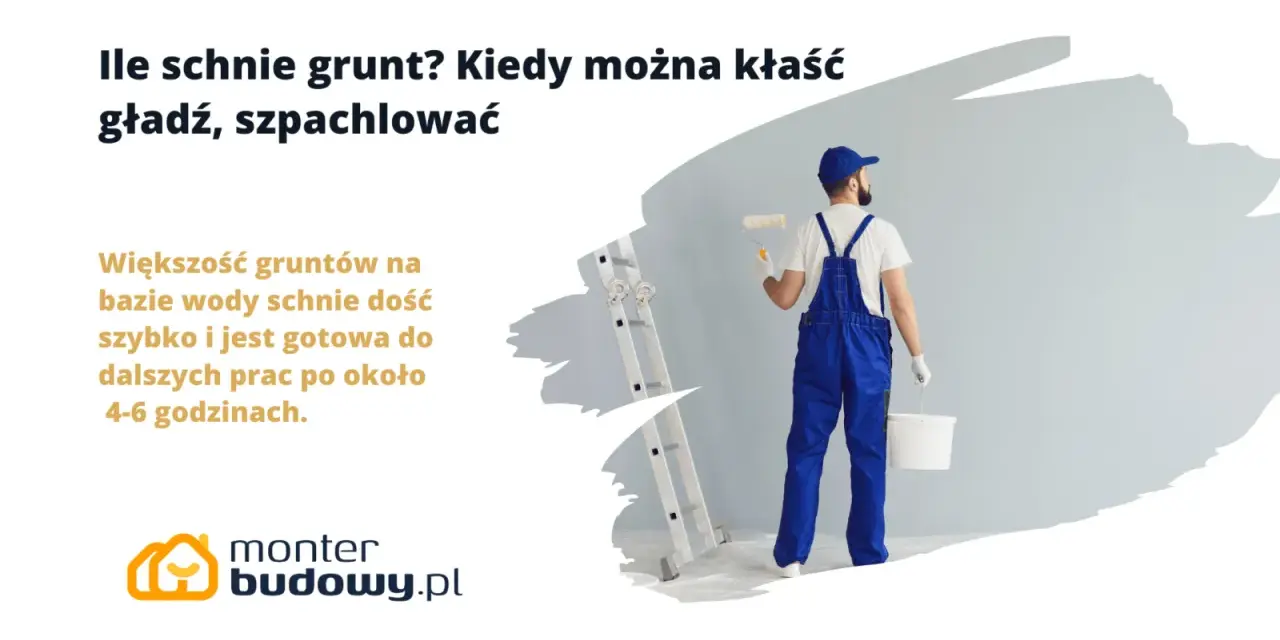 Budowlaniec z wałkiem i wiadrem czeka, aż grunt wyschnie. Większość gruntów schnie 4-6 godzin.