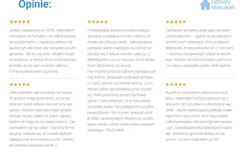 Opinie o odbiorach mieszkań: gwiazdki i pozytywne komentarze.