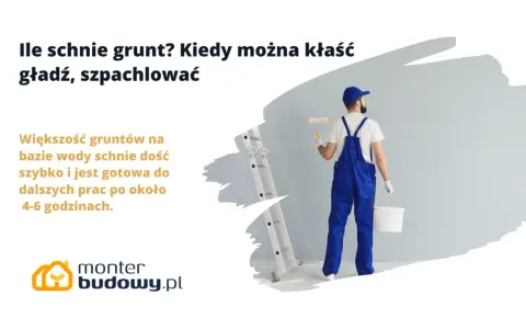 Budowlaniec z wałkiem i wiadrem czeka, aż grunt wyschnie. Większość gruntów schnie 4-6 godzin.