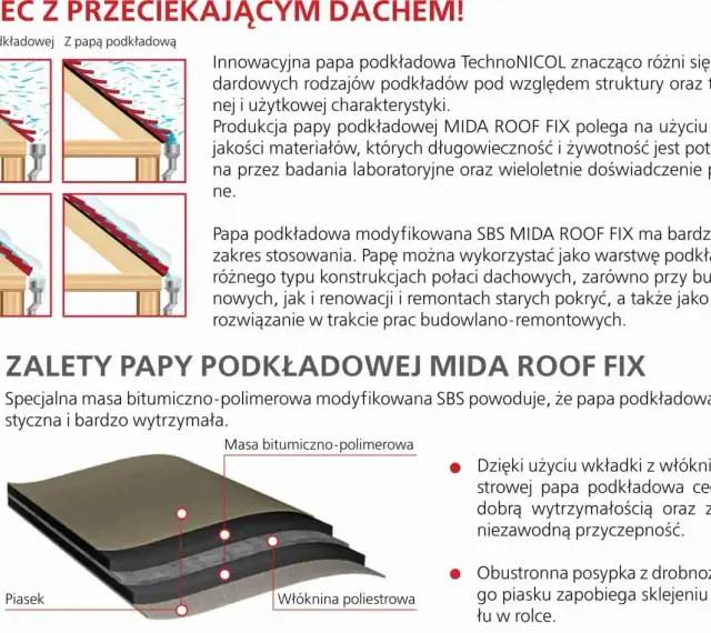 Papa podkładowa modyfikowana SBS MIDA ROOF FIX to elastyczne i wytrzymałe rozwiązanie dachowe.