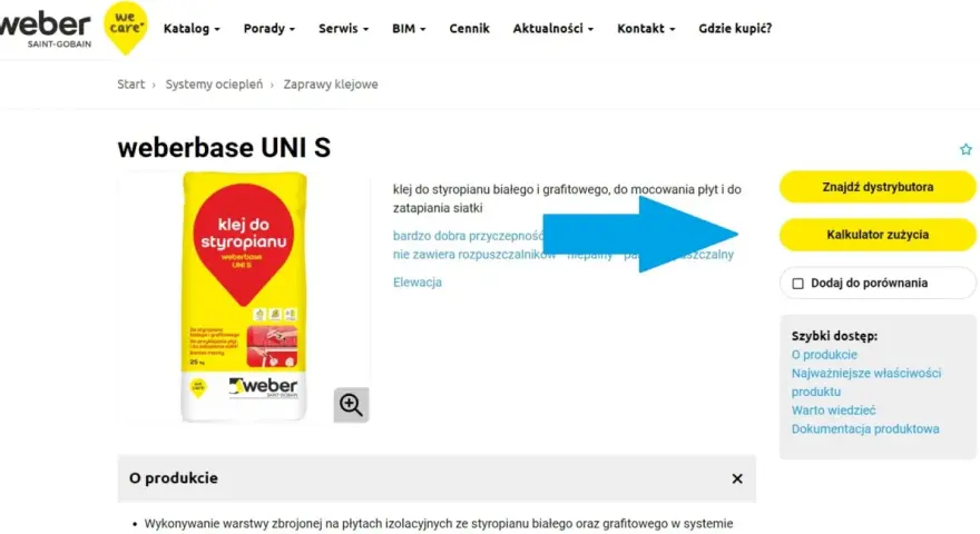 Kalkulator zużycia kleju do siatki na m2. Produkt weberbase UNI S do styropianu białego i grafitowego.