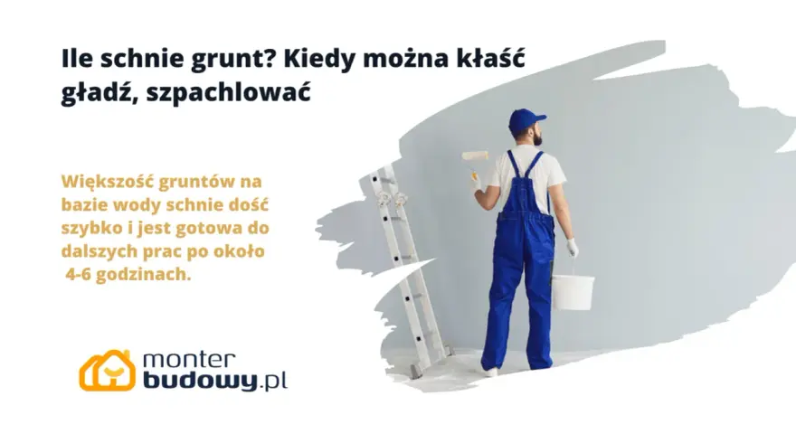 Budowlaniec z wałkiem i wiadrem czeka, aż grunt wyschnie. Większość gruntów schnie 4-6 godzin.